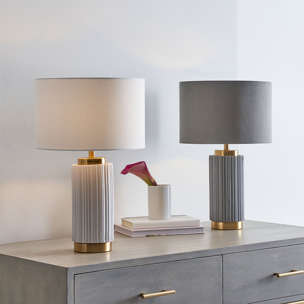 Ionic Grey Textured Ceramic & Gold Metal Table Lamp